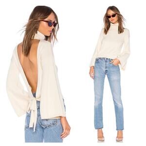 LPA Revolve Cybil Sweater in Cream Size XL Open Back Bell Sleeve Knit Turtleneck